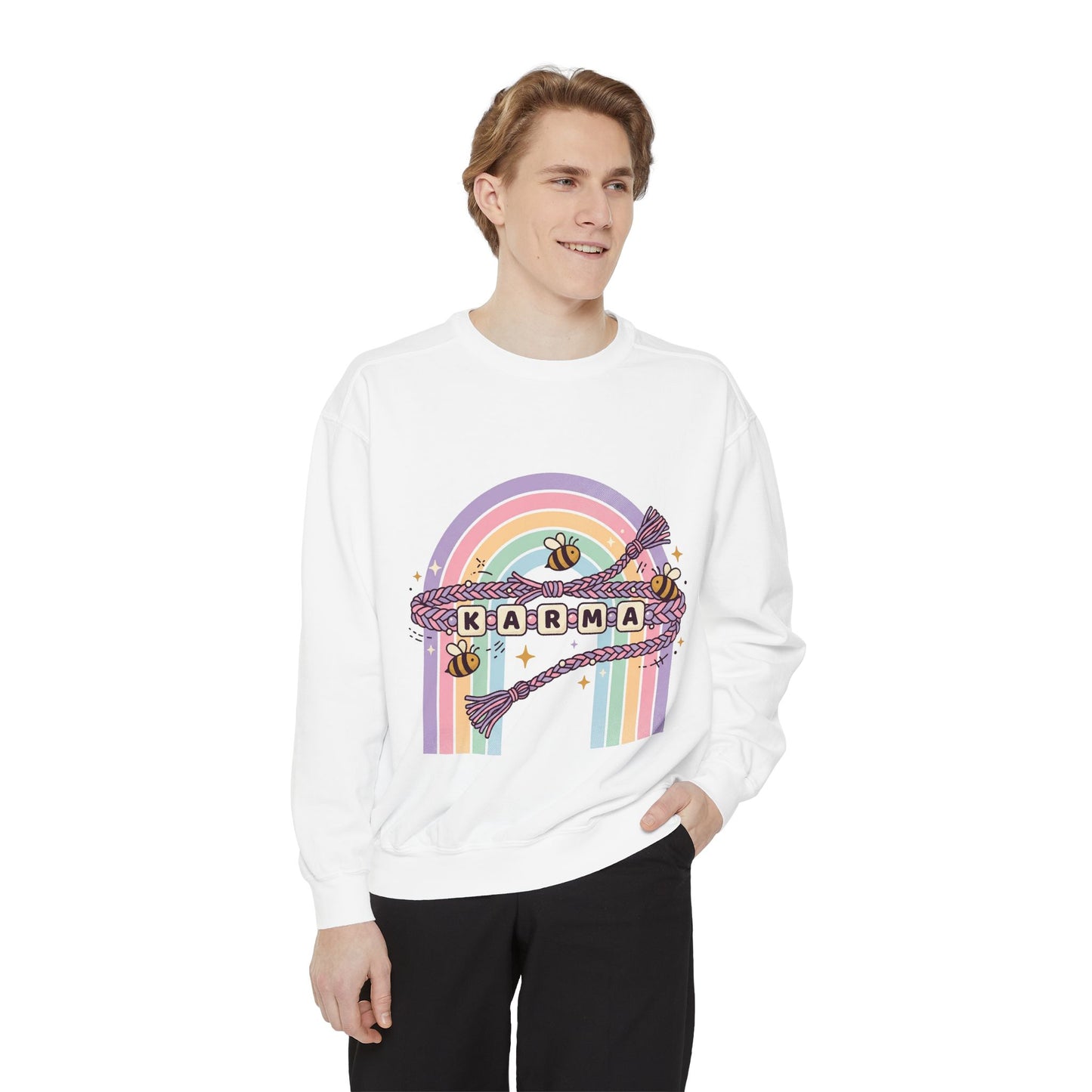 Karma Rainbow Sweatshirt — Retro Pastel Bee & Tarot Design